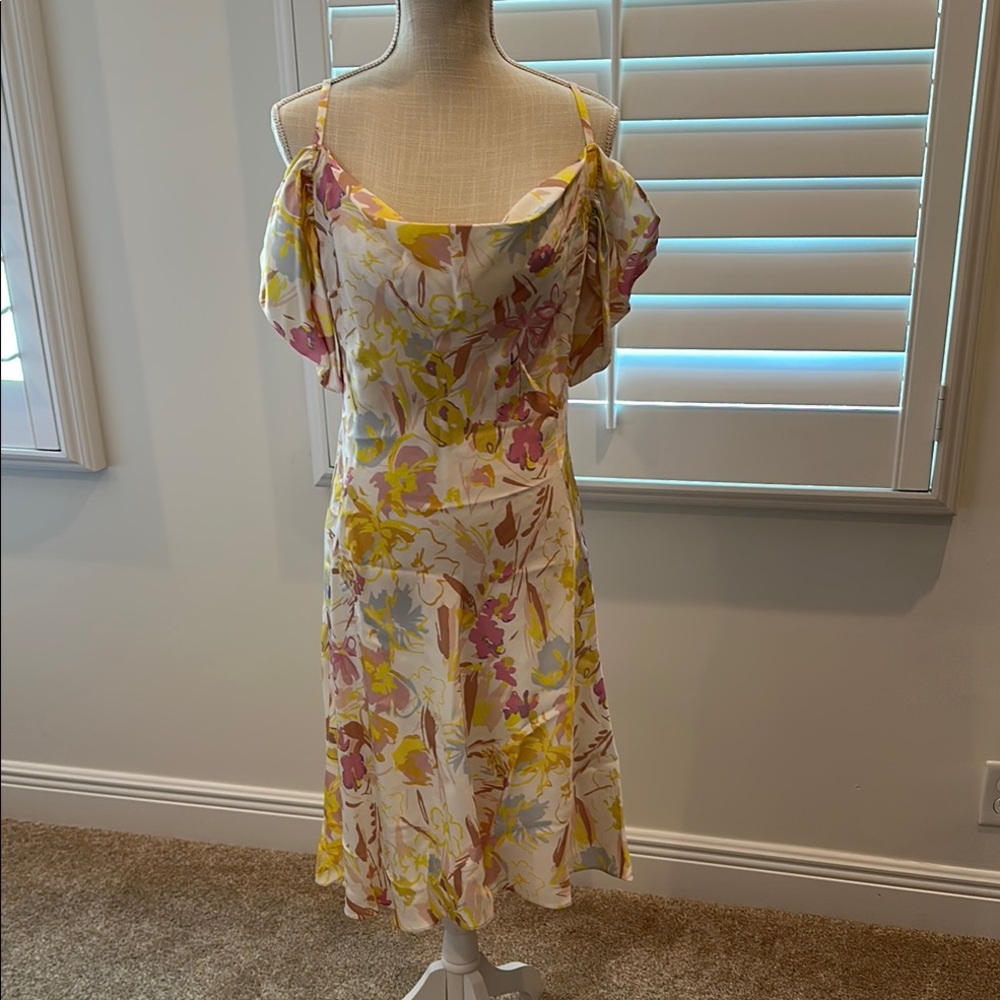 Ted Baker London Yellow Pink Flutter Sleeve Midi Dress